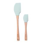 The Great British Bake Off Silicone Spatula Set 2 x Soft Plastic Scrapers for Baking and Cooking with Non Stick Pans, Heat Resistant Kitchen Utensils with Wooden Handles, Offical GBBO Branded, Blue