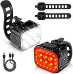 WORKPRO Bike Lights Set [8+13 Modes], Rechargeable Bicycle Light Set Ultra Bright, IP65 Waterproof Bike Lights for Night Riding, 1200mAh Bike Headlight and Tail Light Reflectors, Black