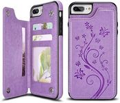 UEEBAI Case for iPhone 6 6S, Luxury PU Leather Case [Two Magnetic Clasp] [Card Slots] Stand Function Butterfly Flower Pattern Durable Shockproof Soft TPU Back Wallet Cover for iPhone 6/6S - Purple