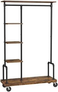 Vasagle Clothes Rack, Clothing Garment Rack on Wheels, Rolling Clothes Organizer with 5-Tier, Industrial Pipe Style, Rustic Brown HSR66BX