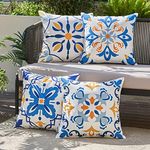 MIULEE Set of 4 Waterproof Decorative Outdoor xPillow Covers Printed Throw Pillows Oxford Pillowcases for Outdoor Patio Sofa Balcony Living Room Blue Geometric Floral 18 x 18 Inch 45 x 45 cm