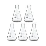 Bello Borosilicate Glass Conical Flask, 50ml Capacity, Narrow Mouth & Transparent pack of 5