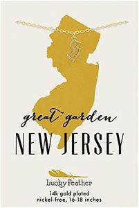 Lucky Feather New Jersey Shaped State Necklace, 14K Gold-Dipped Pendant on Adjustable 16”-18” Chain