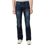 Buffalo David Bitton Men's Slim Boot King Jeans, Whiskered and Sanded Indigo, 34W x 34L