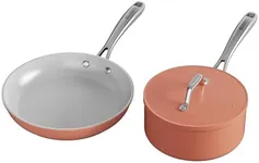 CIARRA Non Stick Frying Pan (10.2") & Ceramic Sauce Pan (3qt) - Non Toxic, PTFE & PFOA Free - Oven Safe & Compatible with All Stovetops, Orange