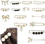 FRIUSATE 15 Pieces Pearl Brooch Pins, Brooches for Women Fashion Sweater Shawl Clips Faux Rhinestone Pearls Decorative Safety Pins for Women Girls Clothing Dresses Pants Shirts Decoration Accessories,