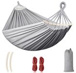 MOSFiATA 275x155cm Hammock with Spreader Bars, Camping Hammock Outdoor, with Thickened Durable Canvas Fabric and Sturdy Metal Knot, 550 lb Load Capacity, for Backyard, Garden, Grey