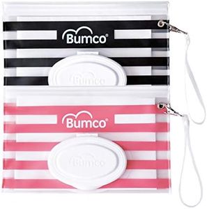 BUMCO Airtight Wipes Dispenser, Keeps Wet, Reusable Refillable Pouch, Diaper Bag Organizer for Travel, Carrying Clutch, Unique Baby Gift for Girl Boy [black & pink]