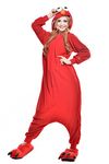 Wanziee Unisex Sesame Street Elmo Onesie Plush Red Costume with Hoodie Adult Pajama for Christmas Halloween Party Sleepwear S M L XL (Small)