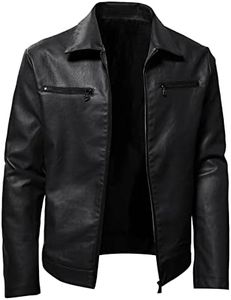 Male Autumn and Winter Solid Color Leather Jacket Warm Coat Jacket Stand Long Sleeve Double Zipper Pocket Idol, Black, X-Large