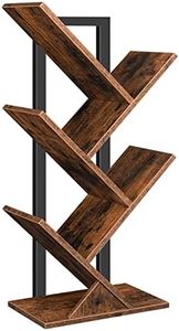 HOOBRO Tree Bookshelf, 5-Tier Bookcase Wooden Shelves, Floor Standing Storage Rack, for Display of CDs, Books in Living Room, Home Office, Wood Storage Rack for Bedroom, Rustic Brown BF04SJ01G1