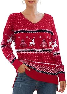 Jouica Ugly Christmas Sweater for Women Funny Knit Graphic Ugly Christmas Sweater Pullover,Christma-Wine Red,Medium