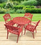 BRISHI Cast Aluminium Garden Patio Seating Chair and Table Set for Balcony Outdoor Furniture with 1 Table and 4 Chair Set (Red)