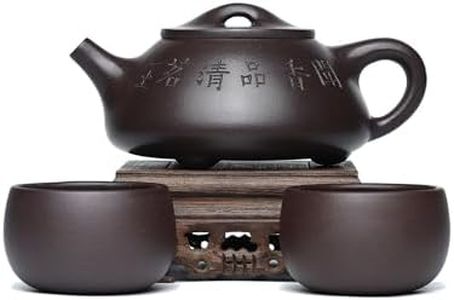 SILINE Zisha Teapot Set,Chinese Yixing Clay Handmade infuse Tea Pot 9.5 Oz/280 cc with 2 Teacups,Masterpiece Kungfu Tea Set -fineShipiao,Purple Clay