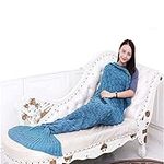 Mermaid Blanket Tail Adult Scales Knitted Acrylic Thin Soft Sleeping Bag Super Soft Fabric Snuggle Cozy Room and Sofa Blankets Best Valentine's Day Gift (Lake Blue)