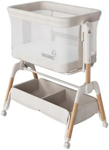 GROWNSY 5-in-1 Baby Bassinet Bedside Sleeper with Gentle Rocking Mode, 6 Adjustable Heights, Full Breathable Mesh, Convertible to Portable Crib, Bassinets with Mattress & Wheels, Beige