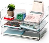 Okllen 3 Pack Stackable Paper Trays, Clear PET Desk Letter Tray Set, 3 Tier File Document Organizer Tray for A4 Paper, Magazine, Receipts, Office Supplies, 31.5x24.5x7CM