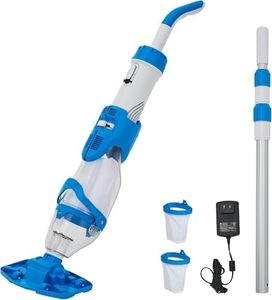 Festisoul Cordless Pool Vacuum for Above Ground Pool, 60 Mins Rechargeable Handheld Spa Hot Tub Vacuum with Telescopic Pole & 2 Speed Suction