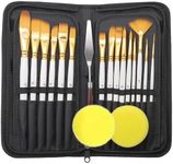 oolong Artist Paint Brush,15pcs Includes Pop-up Carrying Case with 2 Sponges for Acrylic, Oil, Watercolor, Art, Scale Model, Face, Paint by Numbers