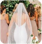 Yalice Pearl Cathedral Bridal Wedding Veil Long Veils for Brides 1 Tier Short Pearl Veils with Comb Fingertip Length, Ivory-118in (L)* 59in(w)