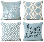 Hexagram Home Decorative Pillow Covers 18 x 18 Inch Set of 4 Blue Modern Geometric Soft Cotton Linen Throw Pillow Covers Cushion Case for Couch Sofa Living Room Patio Indoors Outdoors Style Home Decor