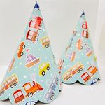 Untumble Vehicle Theme Light Green Cone Shape Happy Birthday Party Hats for Kids and Adults (10 Pieces) | Perfect for Transport Theme Birthday Decoration | Vehicle Theme Birthday Decoration Items