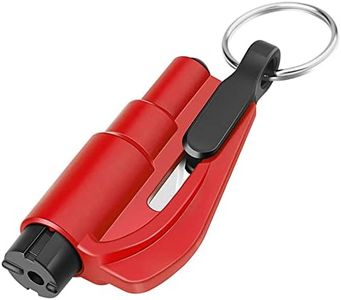 2-in-1 Escape Tool Window Safety Hammer Seatbelt Cutter Portable Glass Breaker Keychain for Land, Underwater Emergency (Red)…