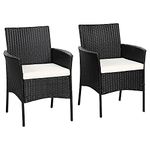 Tangkula 2 Pieces Patio Wicker Chair, Outdoor PE Rattan Armchairs with Removable Cushions, Patio Dining Resin Wicker Chairs for Garden, Poolside, Lawn, Porch and Backyard (Black)