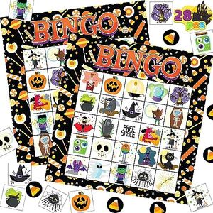 JOYIN 28 Piezas de Tarjeta de Juego de Bingo de Halloween para la Escuela, Actividades Familiares, Recuerdo de Fiesta de Halloween, Manualidades para el Aula, Suministros Escolares, Juegos de Mesa