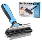 Qpets® Dog Brush Dogs Comb, 2 in 1 Deshedding Tool & Dematting Undercoat Rake for Mats & Tangles Removing, Dog Grooming Kit Deshedding Comb for Dogs, Great for Short to Long Hair Small Large Breed