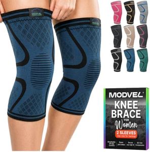Modvel 2 Pack Knee Brace for Women & Men - Knee Support for Walking, Knee Compression Sleeves for Pain Relief, Knee Sleeves for Women, Knee Sleeves for Men, Knee Brace for Sports, Workouts & Arthritis