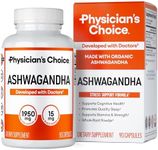 Physician's CHOICE Ashwagandha Supplement - 1950mg of Bioavailable Organic Ashwagandha Root Powder - Black Pepper Extract, Stress Support, Mood Support Supplement, 90 Veggie Ashwagandha Capsules