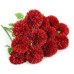 Floweroyal Artificial Flowers 12pcs Chrysanthemum Ball Flowers Silk Hydrangea Bridal Wedding Bouquet for Home Garden Party Office Coffee House Decorations (Red).