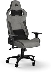 Corsair T3 Rush Gaming-Stuhl mit Stoffbezug (2023), Vom Rennsport inspiriertes Design, Gepolstertes Nackenkissen, Lendenstütze aus Memory-Schaumstoff, Schwarz und Holzkohle