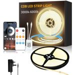 Yeewhale COB LED Strip Lights 3000K 10M 24V Dimmable Warm White LED Strip Kit, with Remote and app Control and UKCA Power Supply LED Tape Lights,for DIY Home Decoration