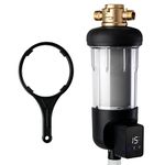 iSpring WSP50ARJ Spin-Down Sediment Water Filter, Upgraded Jumbo Size, Large Capacity, Reusable with Touch-Screen Auto Flushing Module, Brass Top Clear Housing, 50 Micron