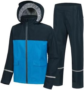 Dekomere Kids Rain Suit Gear Boys Girls Youth Raincoat Jacket and Pants Set Waterproof Breathable Adjustable Hood Flap Pocket