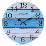 Lafocuse Silent 12 Inch Wooden Beach Theme Wall Clock, Coastal Nautical Wall Clock for Living Room Decor, Blue Ocean Wall Clock Farmhouse Kitchen Bedroom Home