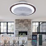 Ceiling Fan Mount for Bedroom: 20 Inch Bladeless Ceiling Fan with Light and Remote for Living Room Kitchen Dining Room - Low Profile Enclosed Led Fandelier with App 6 Wind Speed Dimmable Brown