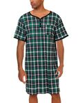 Sykooria Mens Nightshirt Short Sleeve Pajama Top Nightwear Henley Shirt Button Down Sleepwear Lightweight Cotton Soft Nightgown for Home Hospital(Green,XXL)