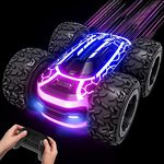 Tecnock Remote Control Cars, 2.4GHz Double Sided RC Stunt Car with LED Lights, 360° Flips Rotating 4WD RC Car, Indoor & Outdoor Toys Gifts for Boys Kids Girls Age 3+