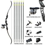 Tongtu Takedown Recurve Bow and Arrow Fishing Kit for Adults 34lbs Aluminum Alloy Riser Archery Hunting Shooting Set with Fishing Reel Right Hand (Black)