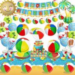 143Pcs Beach Party Decorations - Including Plates, Napkins, Tablecloth, Beach Cups, Birthday Banner, Beach Garland, Beach Ball, Luau Balloons for Luau Birthday Party Decorations Pool Party Supplies