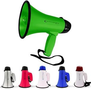 Technical Pro 20 Watts Lightweight Portable 300M Range Green Megaphone Bullhorn with Strap, Siren, and Volume Control, Good for Trainers, Soccer, Football, Baseball, Coaches