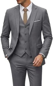 YND Men's Slim Fit 2 Button 3 Piece Suit Set, Blazer Jacket Vest Pants and Tie, Solid Wedding Dress Tux and Trousers Light Grey
