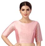 Studio Shringaar Women's Polyester Elbow Length Sleeves Plain Coloured Saree Blouse(Light Pink, 34)