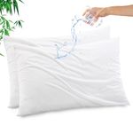 Gogreen Bamboo Rayon Waterproof Pillow Protector, Breathable Pillow Cover, Warm Pillow Case Protector with Zipper, Super Soft Pillow Case Cover with Zipper (2 Packs, Standard 20"x26", White)