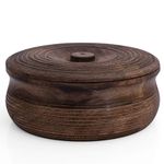 Handcrafted Wooden Mexican Tortilla Warmer Basket Indian Chapati Roti Bread Holder Box Pancake Keeper Serveware Hot Pot Casserole Dish with Lid Home Kitchen Dining Decor, Natural Brown, 23 x 9 cms