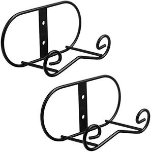 LIONWEI LIONWELI Wall Mount Plate Display Stands - 2 Pack Black Iron Easel Holders - Vertical Wall Hangers for Decorative Plates, Picture Frames, Art