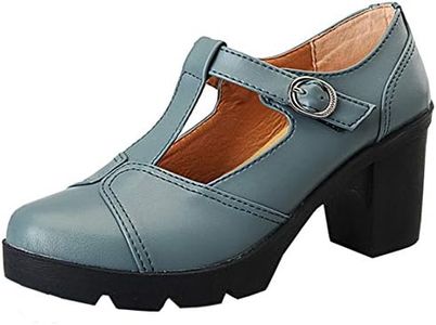 DADAWEN Women's Classic T-Strap Platform Mid-Heel Square Toe Oxfords Dress Shoes Light Gray US Size 7